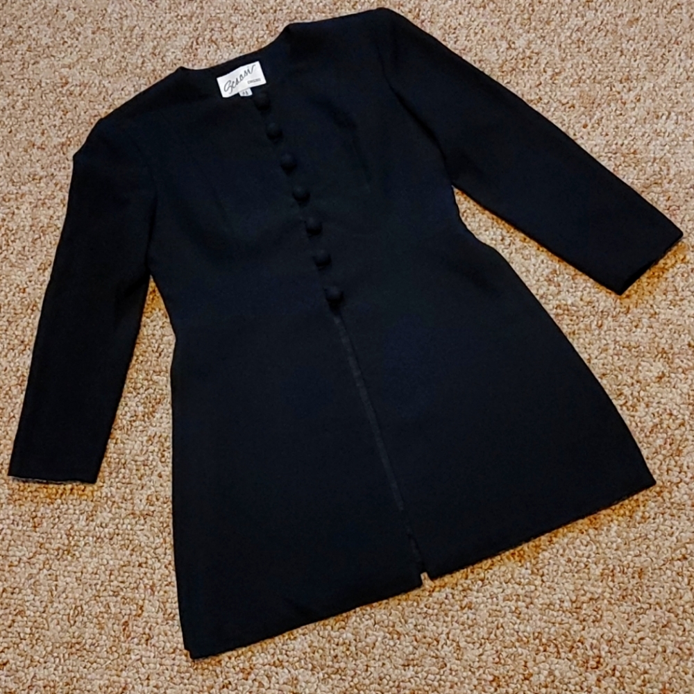 Vintage Black Dressy Blazer Jacket Long Line Tunic Length
